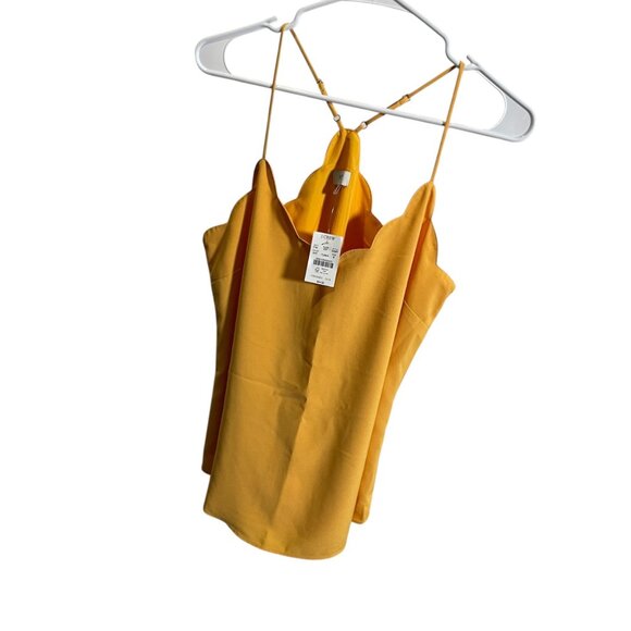 J.Crew Women’s Scalloped Strappy Tank Top Size 8 Safari Yellow - Picture 2 of 4